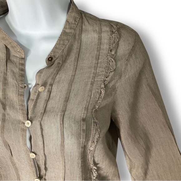 Vintage Free People Silk Blend Blouse Sz XS Ruffle Semi Sheer Open Button Y2K - Picture 5 of 15